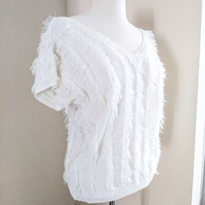 Vintage Loubella Off white Fringe V-neck Sweater
